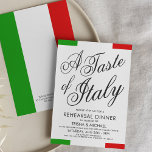 Convites Janto Temático Italiano | Janto de ensaio Convidar<br><div class="desc">Celebre o seu janto de ensaio e o futuro matrimônio lançando um evento de provando comida ao estilo italiano. Permitam que todos se socializem enquanto provando os melhores e mais populares pratos da cozinha italiana. Este convite inclui as bandeiras italianas que se enquadram no lado e as palavras "gosto de...</div>