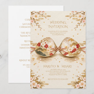 Convites Japanese Kaiawase Gold Wedding Invitation