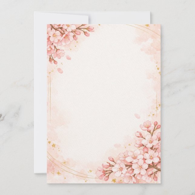 Convites Japanese Sakura & Gold Wedding Invitation (Frente)