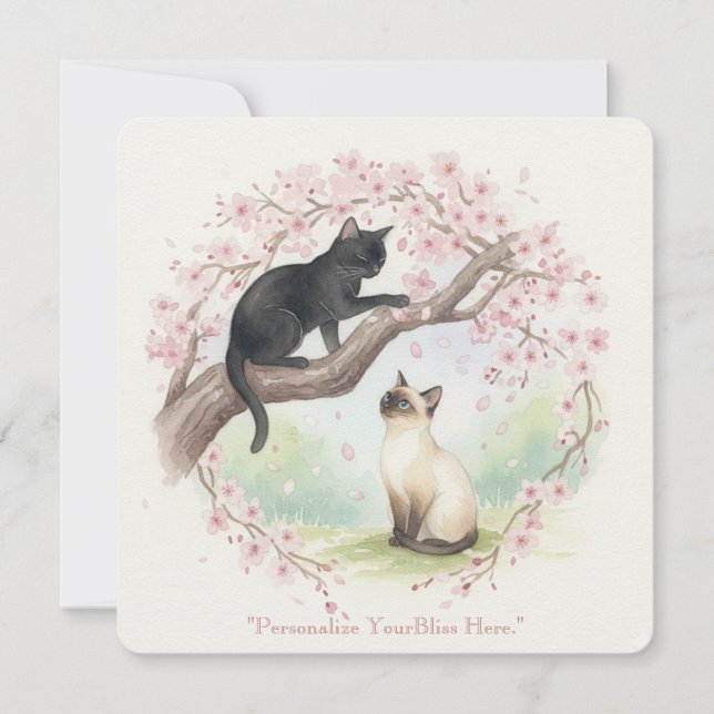 Convites Japanese Sakura & Zen Cats Watercolor  (Frente)