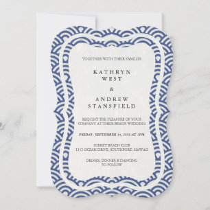 Convites Japonês Seigaiha Onda Casamento Elegante de Praia