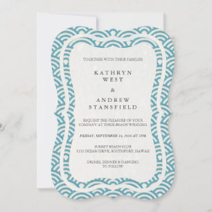 Convites Japonês Seigaiha Onda Casamento Elegante de Praia