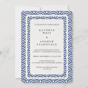 Convites Japonês Seigaiha Onda Casamento Elegante de Praia