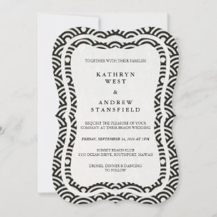 Convites Japonês Seigaiha Onda Casamento Elegante de Praia
