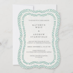 Convites Japonês Seigaiha Onda Casamento Elegante de Praia