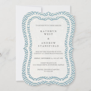Convites Japonês Seigaiha Onda Casamento Elegante de Praia