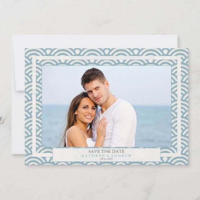 Convites Japonês Seigaiha Waves Salva A Foto Plana Da Data (Frente)