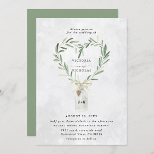 Convites Jar do Monograma Russo Heart Greenery Wedding