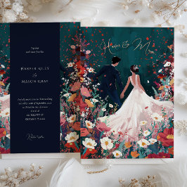Convites Jardim à meia-noite - Casamento Chic Teal & Coral