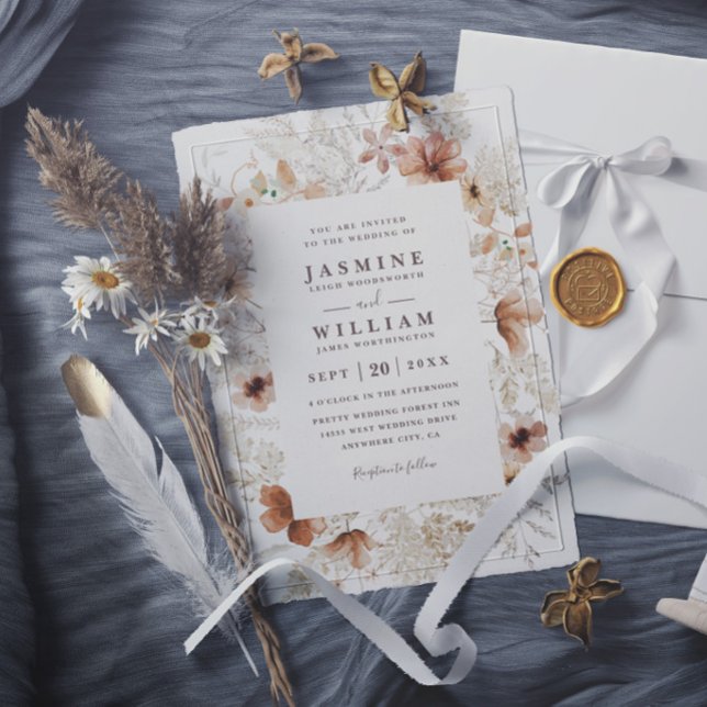 Convites Jardim Boêmio de Flores Silvestres Casamento Rústi (Criador carregado)