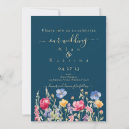 Convites Jardim Colorido Boho Flor Silvestre No Azul