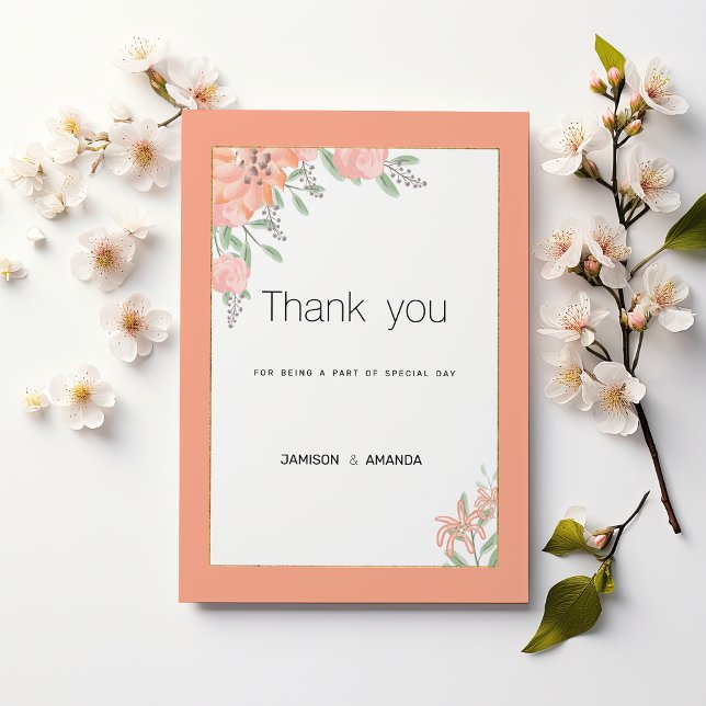 Convites Jardim cor-de-rosa menta dourada floral primavera  (Botanical coral mint gold spring floral Thank You)