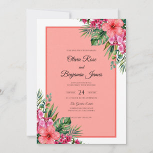 Convites Jardim Coral Hibisco Tropical Eucalipto Casamento