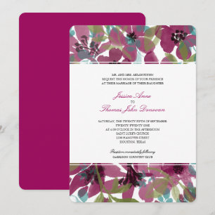 Convites Jardim da Flor de Aquarela Roxo Elegante Casamen