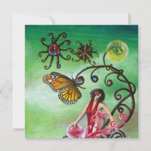 Convites JARDIM DA MELISSA 2, vermelho vivo, verde rosa