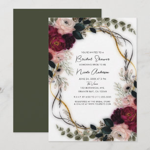 Convites Jardim de Ameixa de Veludo Floral Verde Bridal Sho