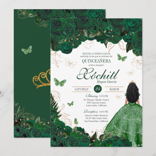 Convites Jardim de Borboleta Encantada Emerald Green Quince (Frente/Verso)