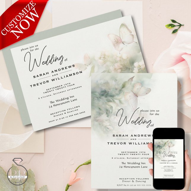 Convites Jardim de Borboleta Encantado (easy to customize in 2 styles)