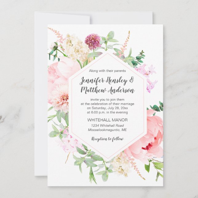 Convites Jardim de Casamento com Aquarela Selvagem | (Frente)