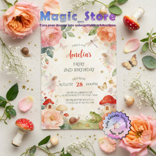 Convites Jardim de Fadas Caprichoso e Fofo Aquarela de Aniv