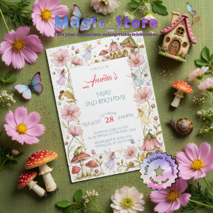 Convites Jardim de Fadas Caprichoso Floral Aquarela Anivers