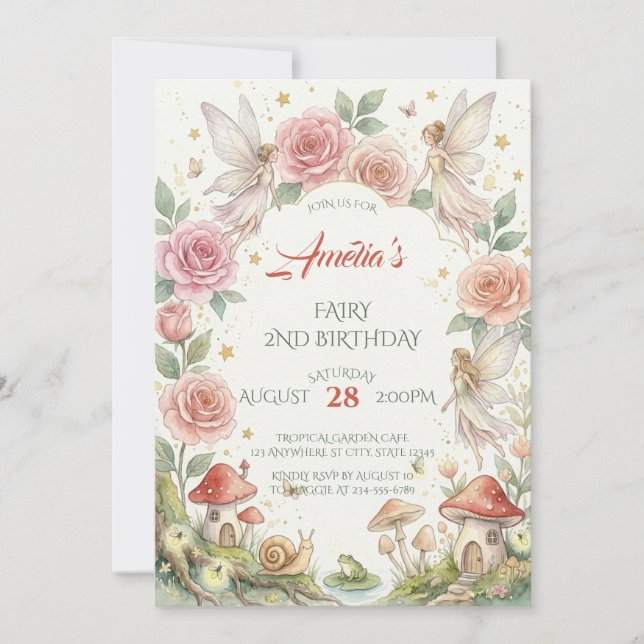 Convites Jardim de Fadas Caprichoso Flores Aquarela Anivers (Frente)