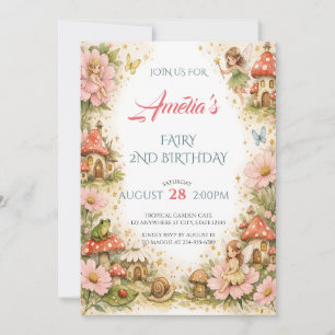 Convites Jardim de Fadas Mágico com Aquarela de Aniversário