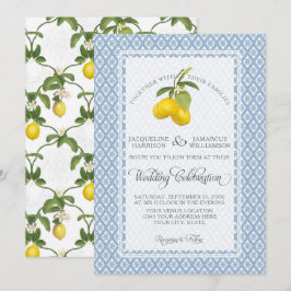 Convites Jardim de fazenda Lemon BOHO Citrus Blue e White