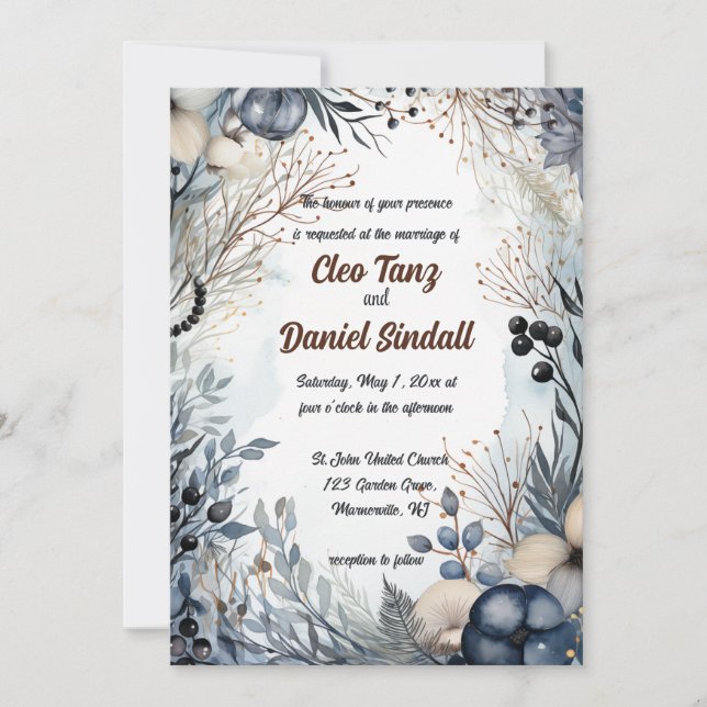 Convites Jardim de Flor Azul Editável (Frente)