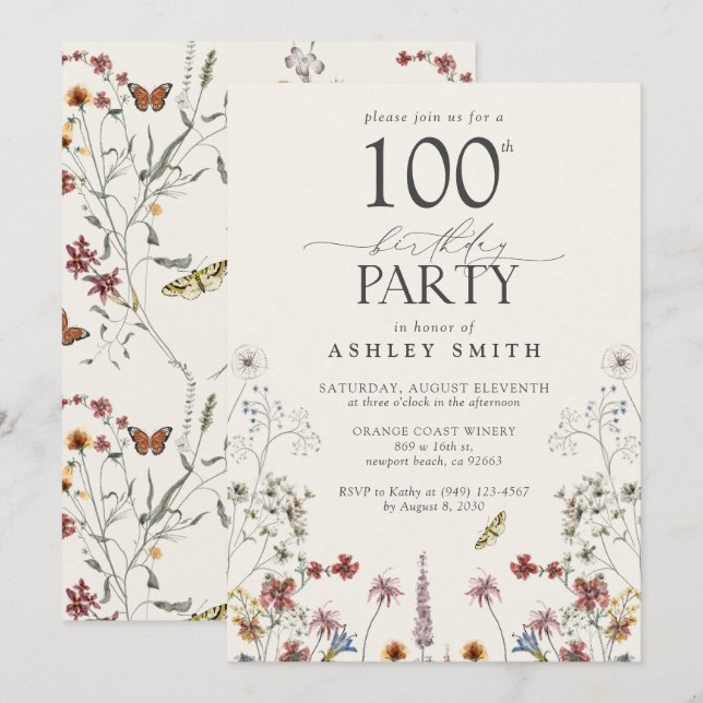 Convites Jardim de Flor Selvagem da Festa de aniversário ru (Frente/Verso)