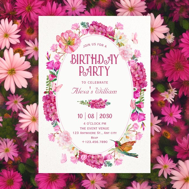 Convites Jardim de flores cor-de-rosa aniversário (Criador carregado)