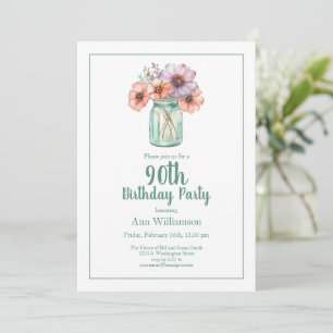 Convites Jardim de Flores em Aquarela Simples para 90º Aniv