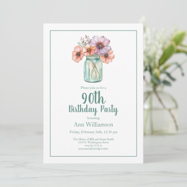 Convites Jardim de Flores em Aquarela Simples para 90º Aniv (Em pé/Frente)