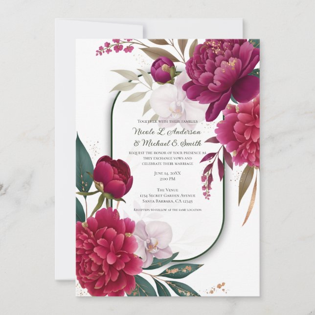 Convites Jardim de Flores em Flor Glamour Casamento  (Frente)