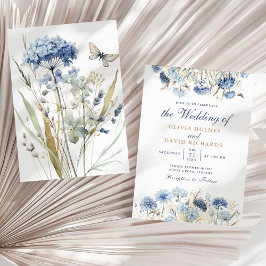 Convites Jardim de Flores Silvestres Azuis Casamento Aquare