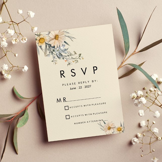 Convites Jardim de flores silvestres botânicas RSVP floral (Botanical wildflowers garden floral RSVP)