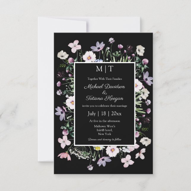 Convites jardim de flores silvestres caprichosas casamento  (Frente)