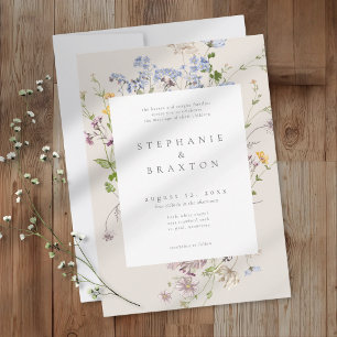Convites Jardim de Flores Silvestres Cremoso Casamento Eleg