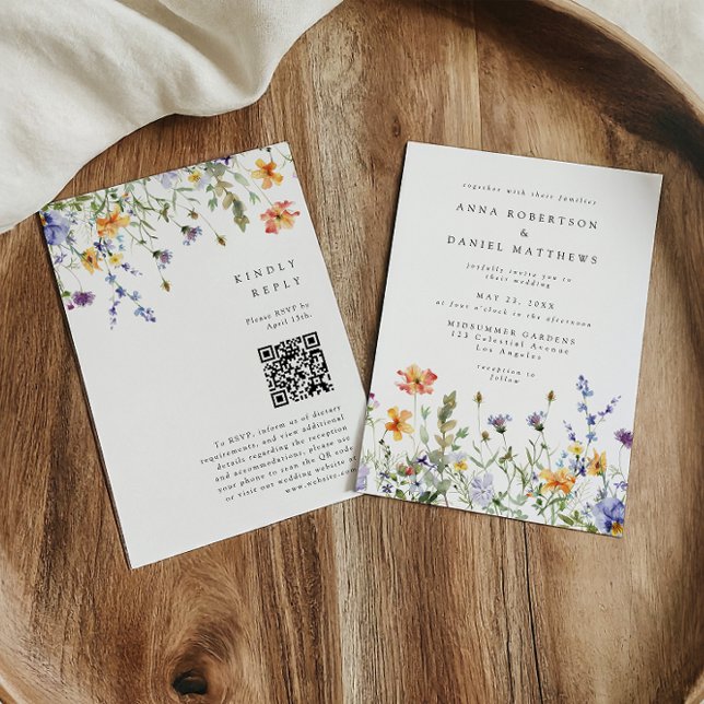 Convites Jardim de Flores Silvestres de Verão Código QR Cas (Criador carregado)