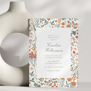 Convites Jardim de Flores Silvestres Laranja Moderno Chá de