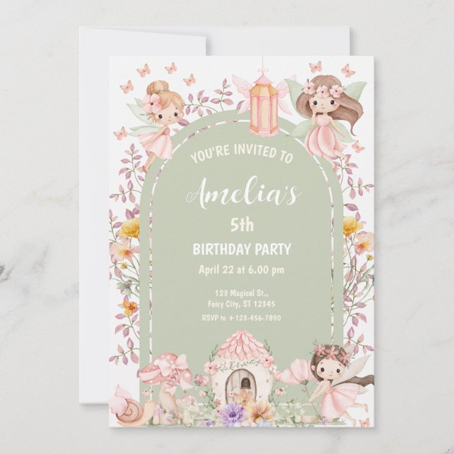 Convites Jardim de Flores Silvestres Mágico Boho Fada (Frente)