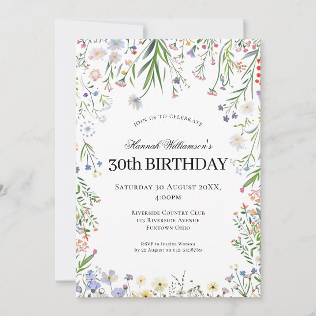 Convites Jardim de Flores Silvestres para 30º Aniversário (Frente)