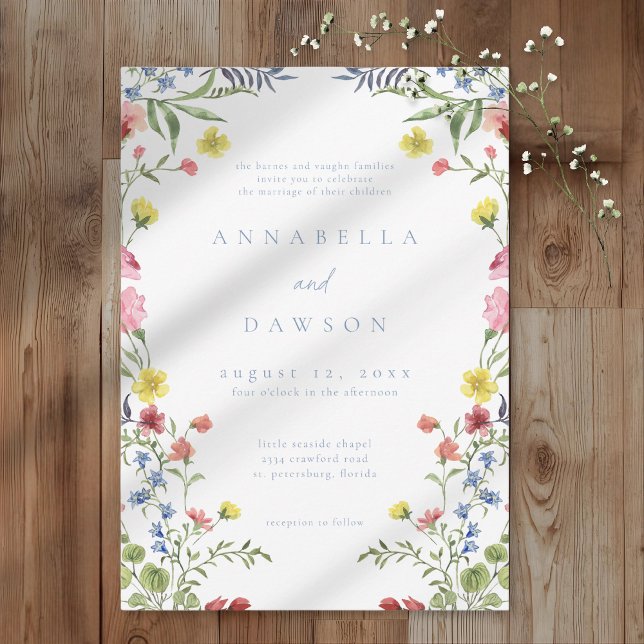 Convites Jardim de Flores Silvestres Românticas de Primaver (Romantic Spring Wildflower Garden Wedding Invitation)