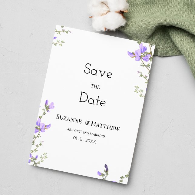 Convites Jardim de flores silvestres verdes primavera lilac (Spring lilac green wildflower garden Save the Date )