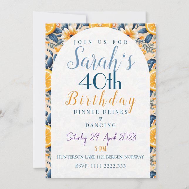 Convites Jardim de Flores Tema de Laranja Aniversário (Frente)