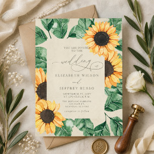 Convites Jardim de Girassóis Elegantes para Casamento Flora