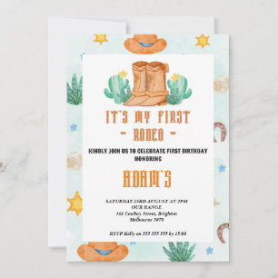 Convites jardim de infância Meu Primeiro Rodeio Cowboy 