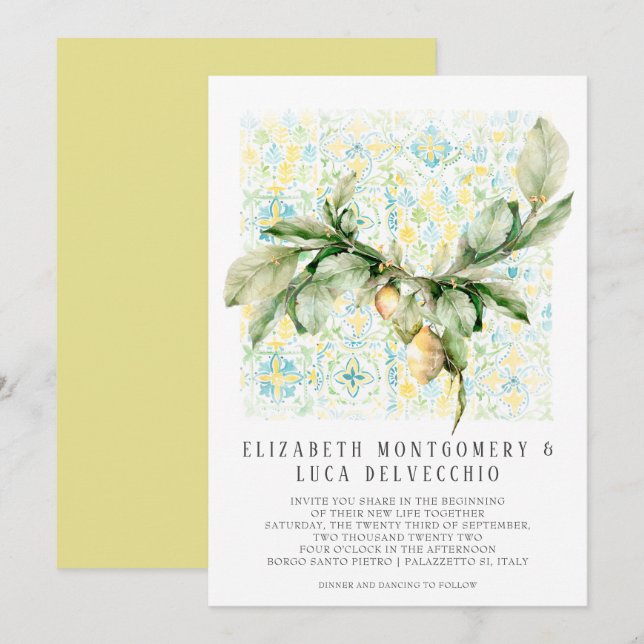 Convites Jardim de Limão Italiano | Casamento Boho Botânico (Frente/Verso)