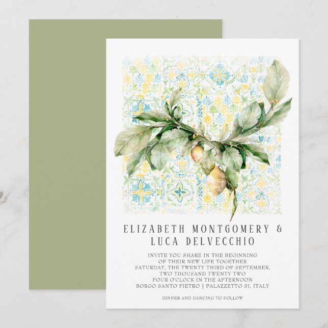 Convites Jardim de Limão Italiano | Casamento Botânico Boho (Frente/Verso)