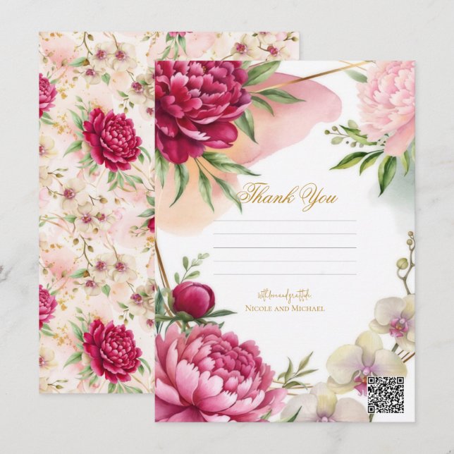 Convites Jardim de Peônia e Orquídea Floral Glam Casamento  (Frente/Verso)
